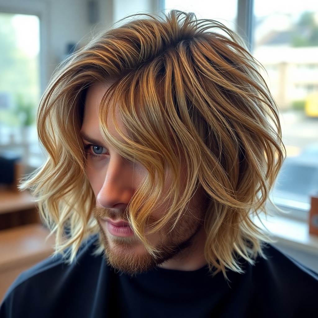 Nahaufnahme eines Beach Wave Perm Ergebnisses bei Aloha Fade, lockere salzige Wellen im blonden Haar, natürliches Licht